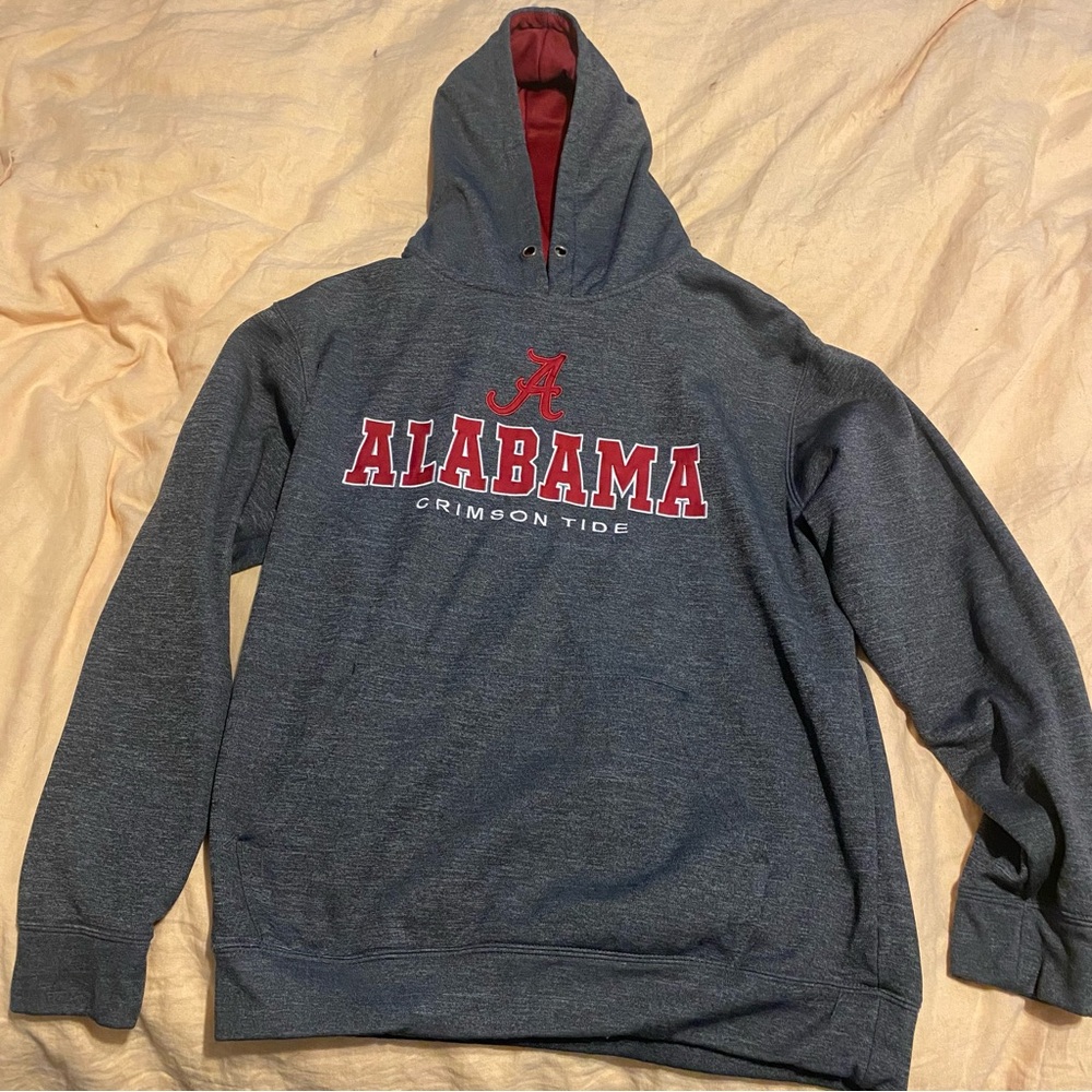 Alabama Crimson Tide Hoodie Mens large Grey Spell Out Embroidered Sweatshirt